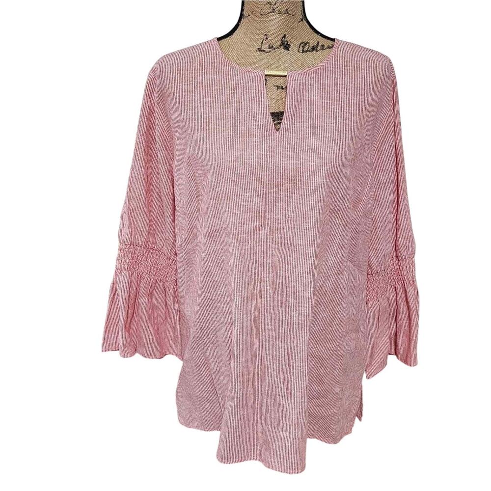 Michael Kors pink and white linen blend bell sleeve tunic Top size XL NEW!!!